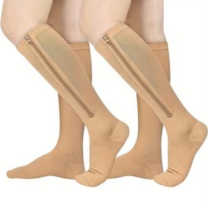 Kompresijske nogavice z zadrgo - beige