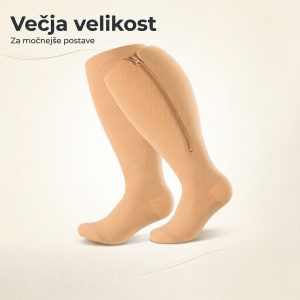Kompresijske nogavice z zadrgo - večja velikost - bež barva